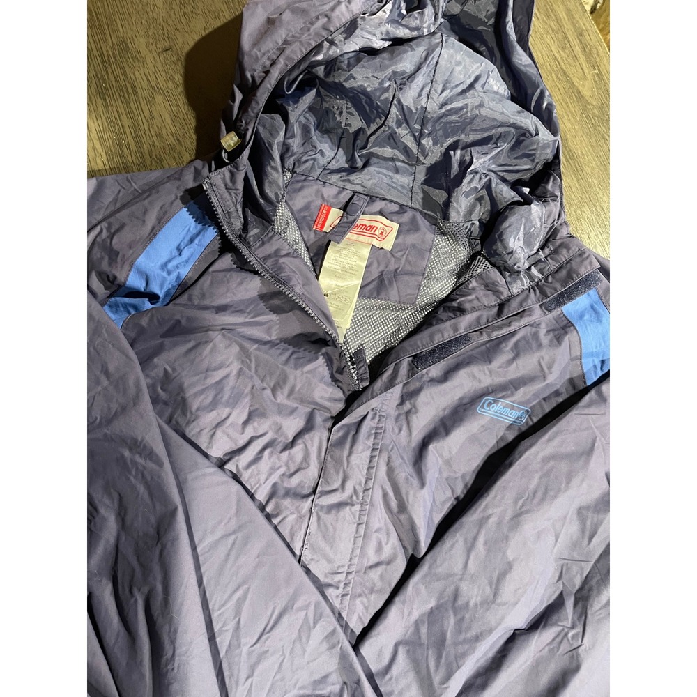 Coleman Mens M Blue Windbreaker Rain Jacket Hooded Mesh Lined Full Zip Outdoor
